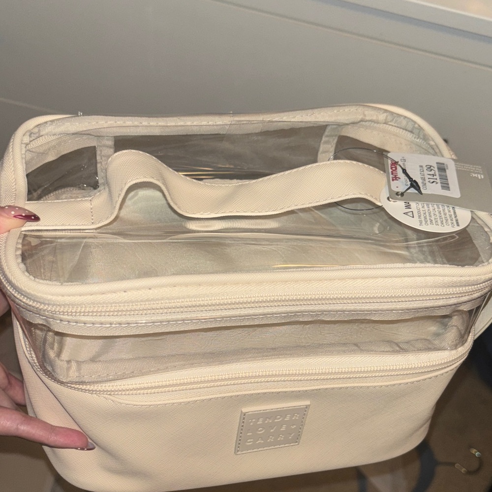 Beige Clear Top Cosmetic Bag